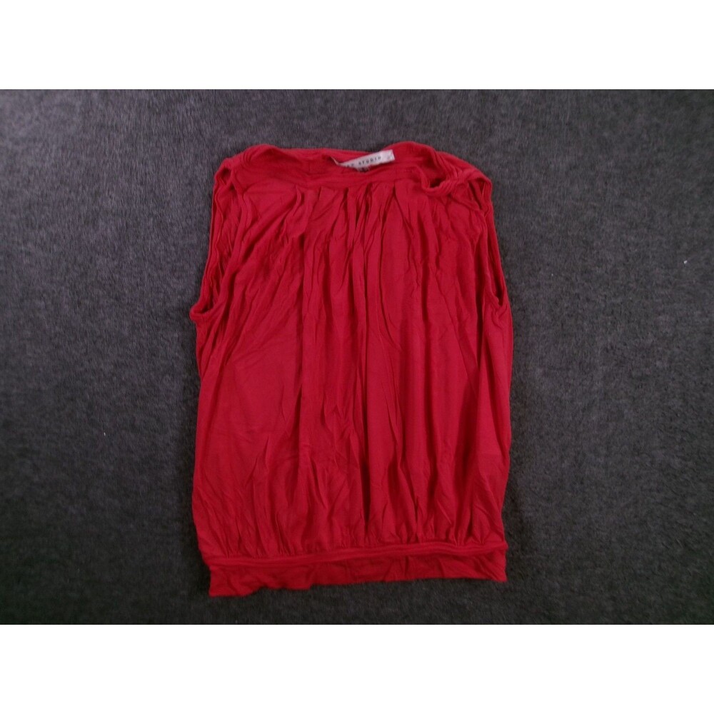 Max Studio Top Womens S Sleeveless Gathered Neck Bubble Hem Red Viscose Stretch
